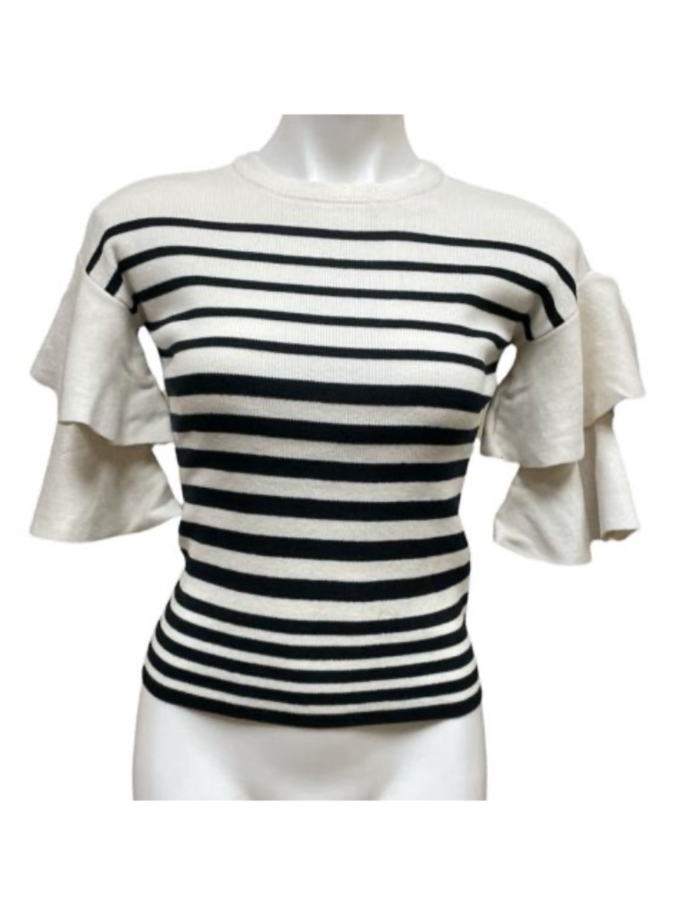 Free Generation BLACK/WHITE Women's Stripe Tiered Bell Sleeves Top , US M